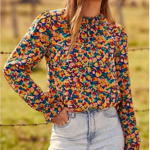 NWT BTFBM Floral Long Sleeve Blouse - Multicolor Large - Picture 1 of 13